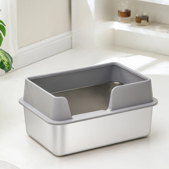 Large Semi Enclosed Sandbox Cat Stainless Steel Cat Litter Tray Heighten Fence Cat Toilet Odor Proof And Splash Pets Supplies