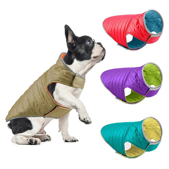 Reversible Fleece Winter Coat for Small Dogs Cats Lightweight Cold Weather Apparel with Leash Hole Reflective Down Jacket Vest