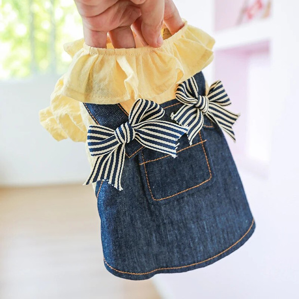 1PC Pet Apparel Spring/Summer/Autumn Thin Yellow Denim Bow Strap Princess Dress Suitable for Small and Medium sized Dogs