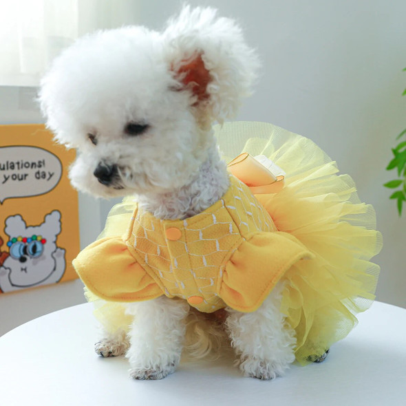 1PC Pet Apparel Dog Autumn and Winter Yellow Flying Sleeve Bow Princess Dress With Drawstring Buckle For Small Medium Dogs