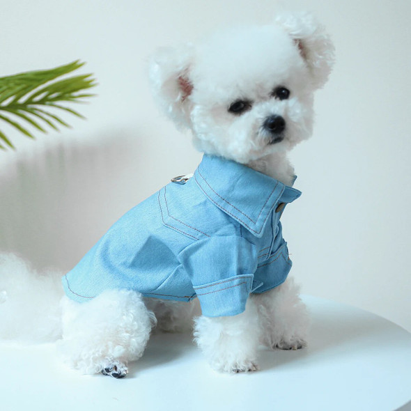 1PC Pet Apparel Dog Spring and Autumn Blue Denim Handsome Casual Shirt Coat With Drawstring Buckle For Small Medium Dogs
