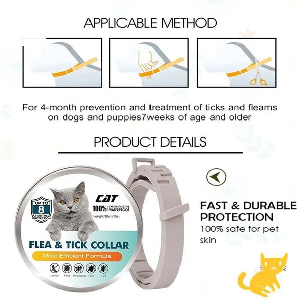 Pet Flea Collar Dog Cat Safe Useful Tick Prevention Control Necklace Waterproof Durable For Protection Against Fleas Mosquitoes