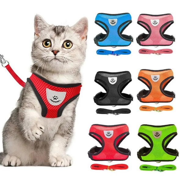 Pet Harness and Leash Set Soft Dog Leash Chest Strap Mesh Breathable Adjustable Vest Harness Collar Kitten Puppy Pet Supplies