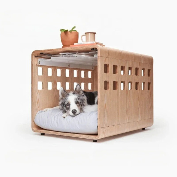 Acrylic Dog Kennel，Modern Transparent，Collapsible Wooden Frame Furniture，Dog Crate Bed Outdoor Indoor for Pets