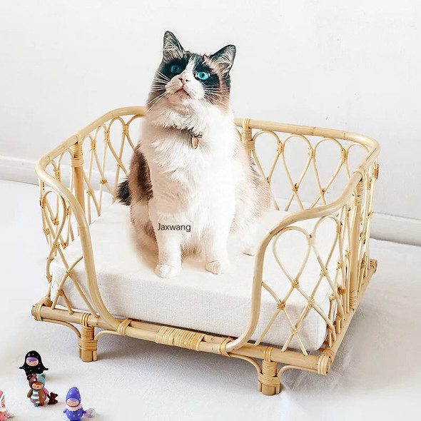 Simple Pet Beds Detachable Cat Bed Home Furniture Handmade Rattan Woven Natural Rattan Sofa Dog Bed Pet Bed Rattan Rattan Chair