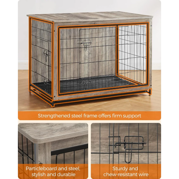 Feandrea Dog Crate Furniture, Side End Table, Modern Kennel for Dogs Indoor up to 80 lb, Heavy-Duty Dog Cage with Multi-Purpose
