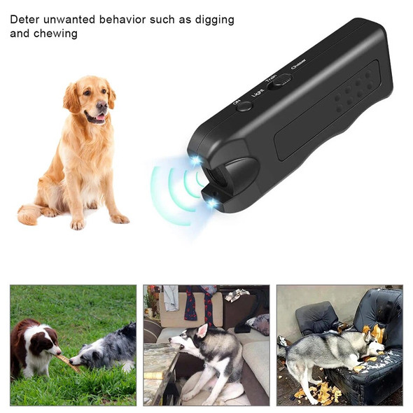 Portable Dog Bark Deterrent Ultrasonic Anti Barking Device with LED Light Repeller Trainer Battery Powered Dog Training Supplies
