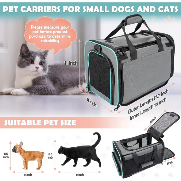 Foldable Airline Approved Dog Carriers for Small Dogs and Cats, Cat Carrier on Wheels, Pet Travel Carrier