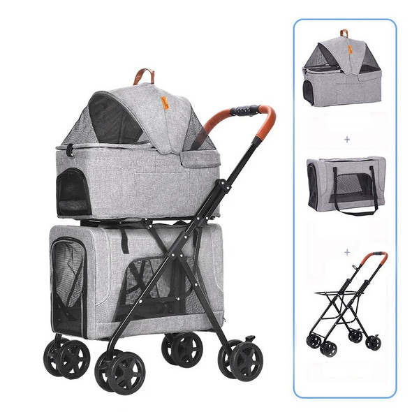 Double Layer Detachable Pet Stroller Portable Foldable Cat Dog Stroller Travel Car Pet Carrier Handbag Shoulder Bag Puppy Kennel