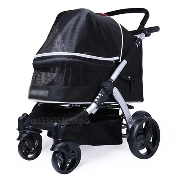 Foldable Disabled Big Dog Trolley 4 wheeled waterproof Oxford cloth Cat Stroller Aluminum alloy bracket pet Carrier bearing 50kg