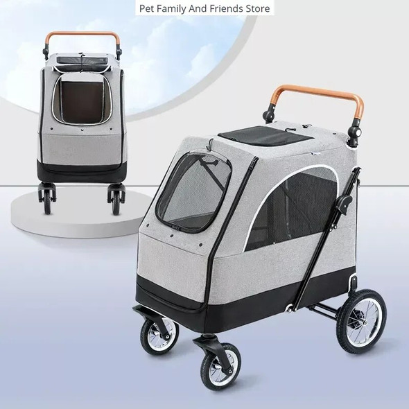Foldable Pet Stroller 4 Wheel Dog Stroller for Large Dog Load Bearing 55kg Pet Cart with Adjustable Handle Pet Carrier