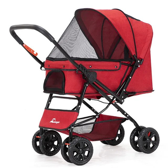 4 Wheel Travel Carrier Carriage Pet Stroller for Cat Dog Foldable Strolling Cart