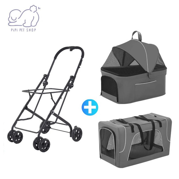 Detachable 2 Layer Pet Trolley 4 Wheel Universal Stroller for Small Dog Cat Carrier Bag Basket Pulley Cart Supplies Accessories