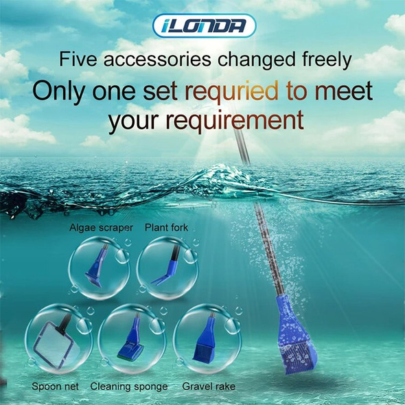 High Quality 5 In 1 Aquarium Cleaning Tools Telescopic Fish Tank Cleaner Kit Multifunctional Long Handle Fish Tank Accessories