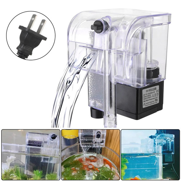 Mini Fish Tank Filter For Aquarium Fish Tank External Hang Up Filter US Plug Oxygen Submersible Water Purifier Water Pumps