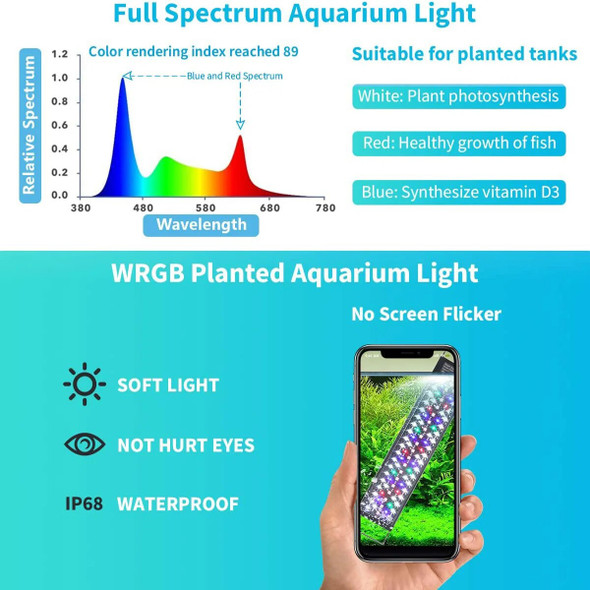 30/45CM WRGB Aquarium Light with Timer Waterproof Fish Tank Light Underwater LED Lamp Aquariums Decor Lighting Planted Lights