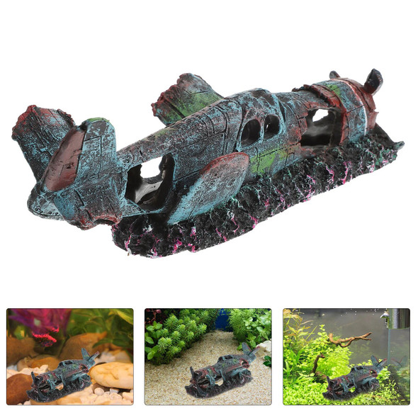 Aquarium Decorations Plane Tank Ornament Shipwreck Submarine Artificial Gallon Stand Airplane Decoration Sunken Decor Resin