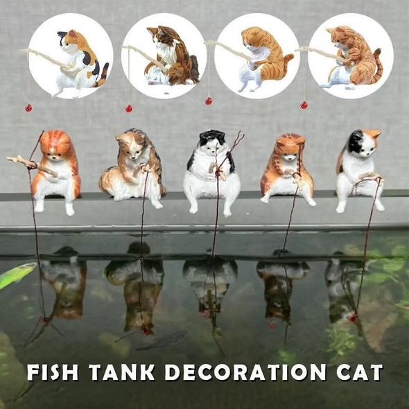 5Pcs Aquascape Decorative Ornaments Fishing Kittens DIY Aquarium Cat Fishing Ornament