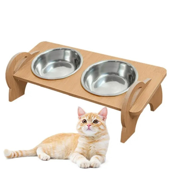 Raised Cat Bowl Spillproof Tall Double Cat Bowl Stand Raised Feeder For Dogs Cat Feeding & Watering Supplies