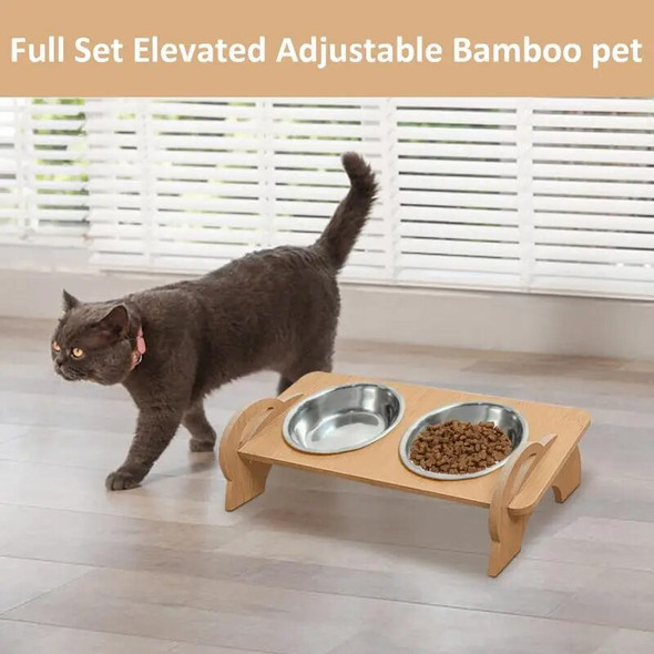 Raised Cat Bowl Spillproof Tall Double Cat Bowl Stand Raised Feeder For Dogs Cat Feeding & Watering Supplies