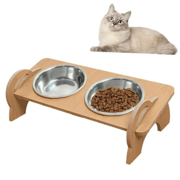 Stainless Steel Cat Food Bowls Elevated Double Raised Feeder With Tall Stand For Dogs and Cat Feeding & Watering Supplies