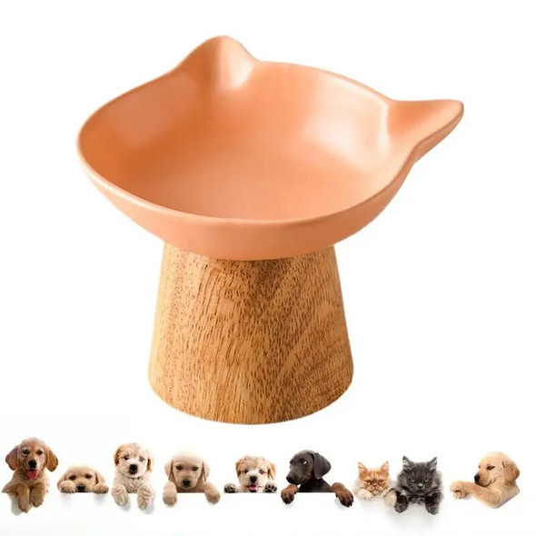 Raised Cat Food Dish Food Feeder Bowl With Non-slip Wood Stand Wide Cat Food Bowl Feeding Watering Supplies