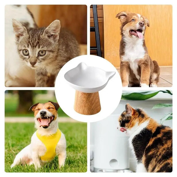 Ceramic Cat Food Bowls Elevated Non-Slip Wood Stand Tilted Feeding Dish Water Bowls Feeding Watering Supplies Ceramic Dog bowl