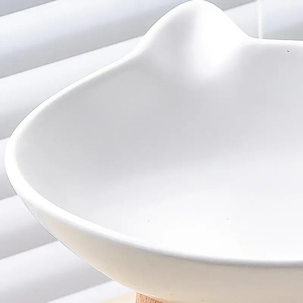 Elevated Cat Food Bowl Porcelain Feeder Dish With Non-slip Wood Stand Wide Cat Food Bowl Feeding Watering Supplies
