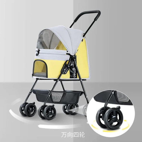 Pet Stroller Carrier For Dogs Detachable Foldable Portable Transportation Breathable Windproof Cat Dog Four Wheeled&raincoat
