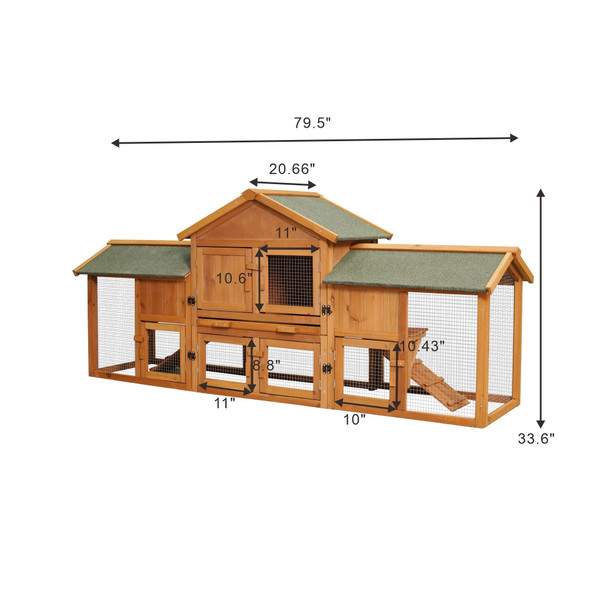 79.5" Extra Large Bunny Cage with 2 Runs House Small Animal Habitats for Guinea Pigs Hamster Removable Tray Two Tier Waterproof