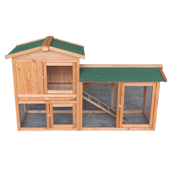 [US-Stock] 61" Wooden Chicken Coop Hen House Large 2 Layer Rabbit Hutch Poultry Cage Habitat Open Base Fir Wood Color