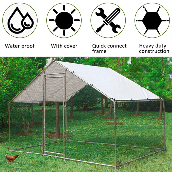 Large Metal Chicken Coop Run Duck House Outdoor Walk-in Poultry Cage Rabbits Habitat Cage Spire Shaped Coop with Waterproof