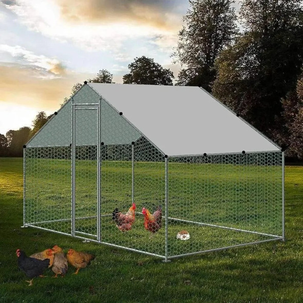 Large Chicken Coop Walk-in Metal Poultry Cage House Rabbits Habitat Cage Spire Shaped Coop (6.56' L x 9.8' W x 6.56' H)