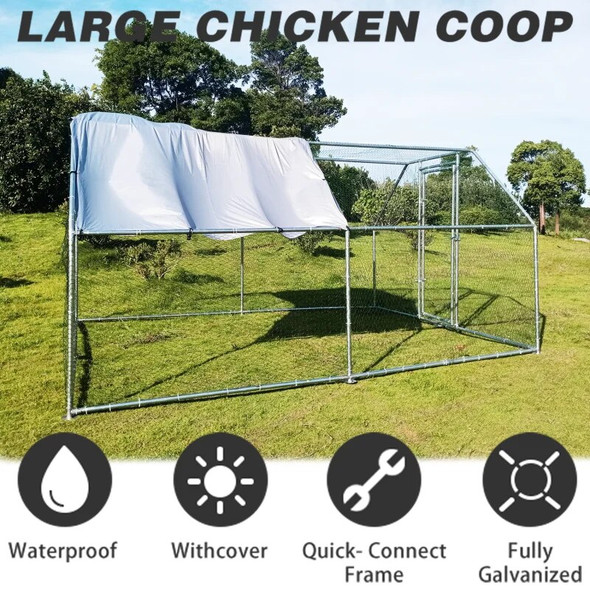 9.2' L x 12.5' W x 6.4' H Walk-in Chicken Coop Poultry Cage Hen Run House Rabbits Habitat Cage Flat Roofed Cage for Outdoor Farm