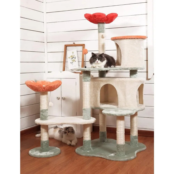 Cat Tree Tower Apartment, 56.3-inch foldable,plush habitat,kitten playground platform,with grab stakes,toy balls,pet house games