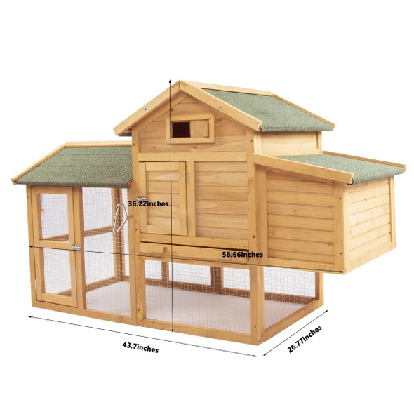 59" Wooden Chicken Coop Hen House 2 Layer Waterproof Rabbit Hutch Poultry Cage Habitat with Egg Case Natural Color[US-Stock]