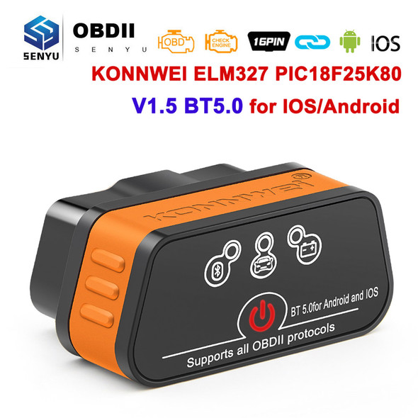 Konnwei ELM327 V1.5 Bluetooth 5.0 OBD2 Scanner ELM 327 V1 5 OBDII Auto Car Diagnostic Tools ODB2 OBD 2 Code Reader