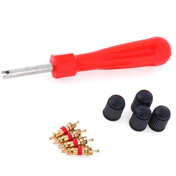 1 Set Tire Valve Service Kit 4 Valve Cores 4 Valve Caps 1 Stem for Car Motorcycle Bus Truck Screwdriver Tire Repair Tool