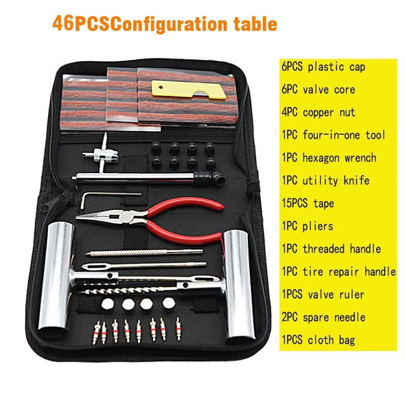 46 Pcs Car Tire Repair Tool Tire Repair Kit Studding Tool Set Auto Bike Tire Repair Puncture Plug Garage Car Accessories