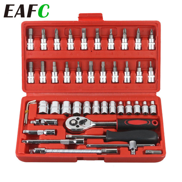 53/46 PCS Car Repair Tool Set 1/4-Inch Socket Set Car Repair Tool Ratchet Torque Wrench Combo Tools Kit Auto Repairing Tool Set