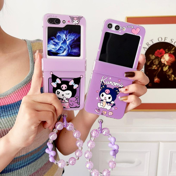 Kawaii Sanrio Kuromi Phone Case For Samsung Galaxy Z Flip 5 4 3 5G ZFlip5 ZFlip4 ZFlip3 Flip4 Flip5 Cartoon Cover with Bracelet