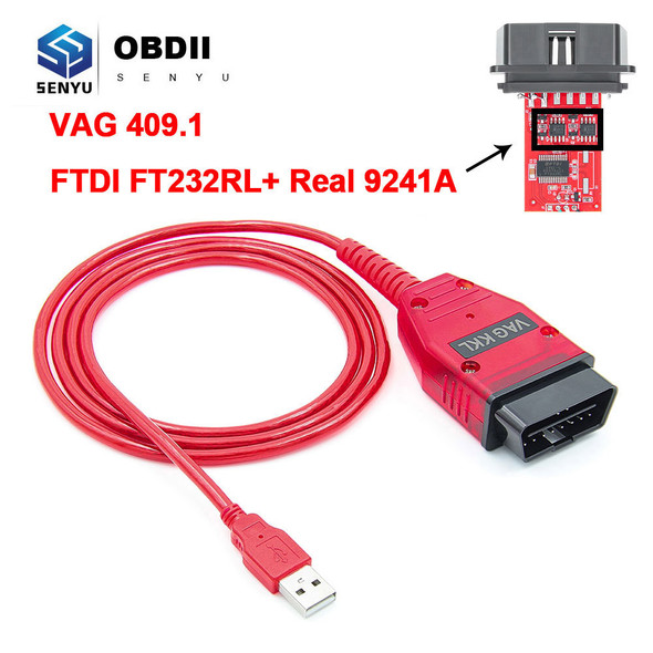 VAG 409.1 KKL 409 FTDI FT232RL Real 9241A K line OBD 2 OBD2 Car Diagnostic Tools Interface Cable For VW/Audi/Skoda/Seat