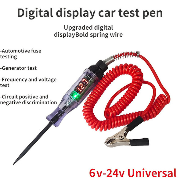 6V-24VCar TruckVoltage Circuit Tester Digital Display Long Probe Pen Light Bulb Automobile Diagnostic Tools Auto Repair Tool