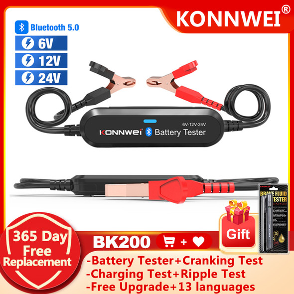 KONNWEI Battery Tester BK200 Car Charger 12V 24V 6V Inspection Tools BK100 Motorcycle Automotive Battery Analyzer PK KW650 KW510