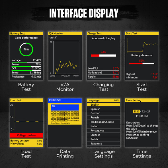 AUTOOL BT880 Car Battery Tester With Printer 8~ 30V DC Charge Test Load Test Automobile Battery Analyzer Car Inspection Tools