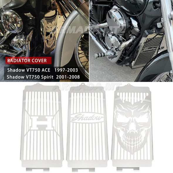 For Honda Shadow ACE VT400 VT750 1997-2003 Spirit 750 C2 01-2008 Motorcycle Stainless Steel Skull Radiator Grill Cover Protector