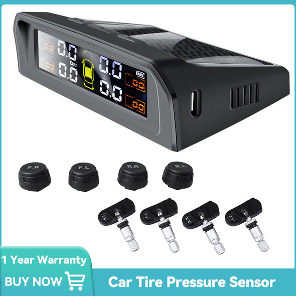 TPMS Solar Power Car Tire Pressure Monitoring System Auto Security Alarm Tyre Pressure Sensors Temperature Warning