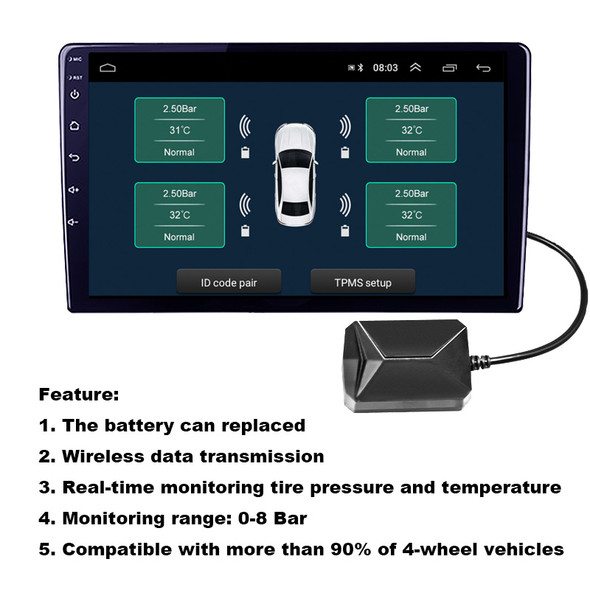 Roadonline Smart Car TPMS Tyre Monitoring System Digital TMPS Screen Display USB Auto Security Alarm Tire Pressure Sensor