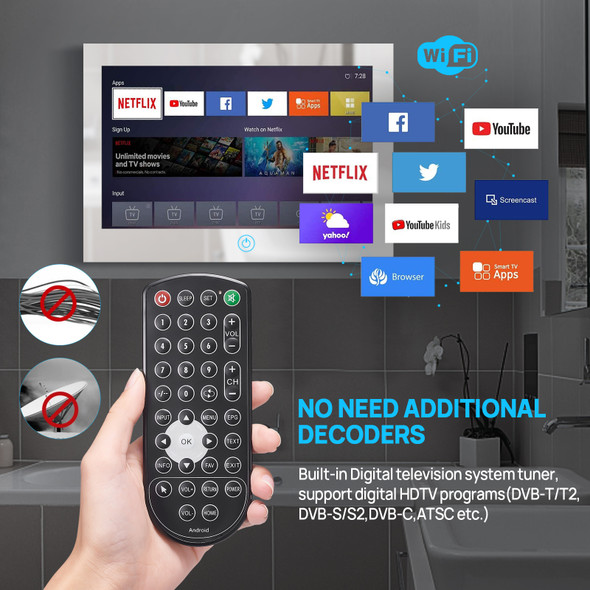 Haocrown 19 Inch Smart Mirror Bathroom Tv With Touchscreen, Waterproof
