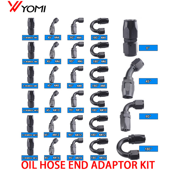 Universal AN4 AN6 AN8 AN10 Straight 45 90 120 180 Degree Oil Fuel Swivel Hose End Fitting Oil Hose End Adaptor Kit Black